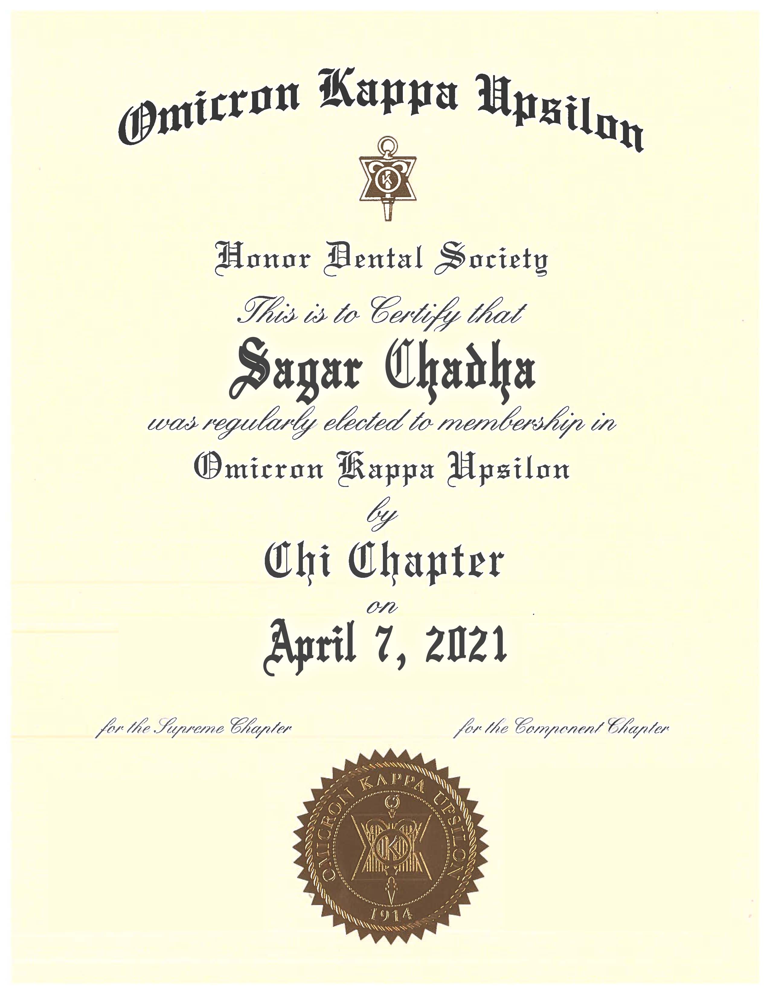 chadha certificate